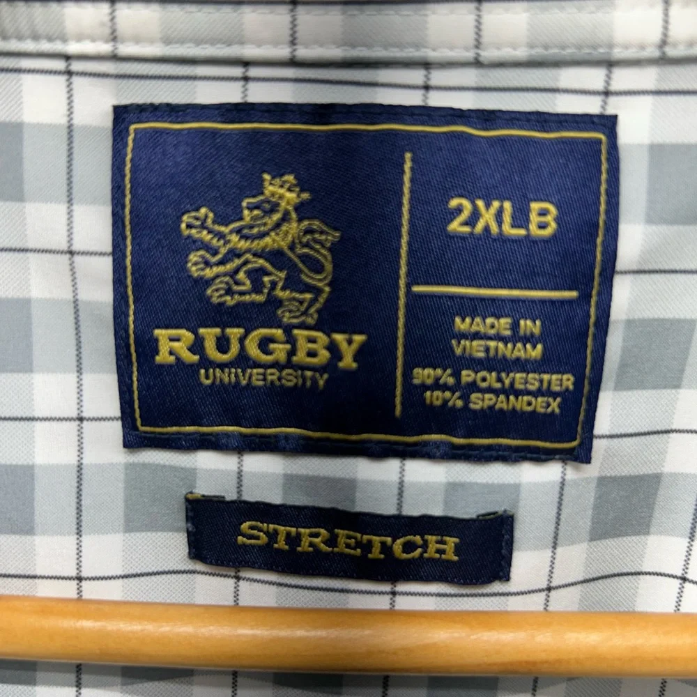 Rugby Men's‎ Gray Checkered Button Down Shirt-2XLarge-Big